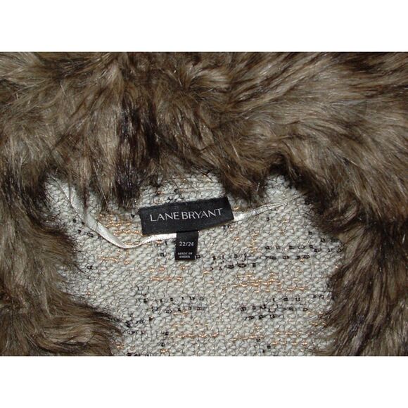 LANE BRYANT Sparkly Plus Sz 22/24 Removeable Faux Fur Collar Wool Blend Cardigan - Picture 3 of 4